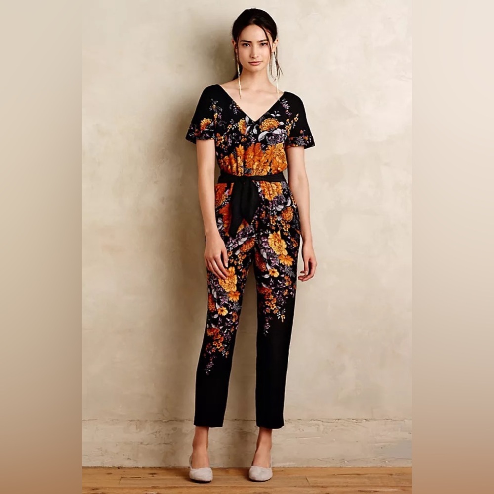 Anthropologie Silk Flowered Enbee Jumpsuit